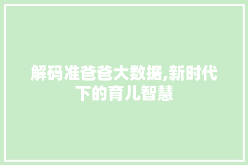 解码准爸爸大数据,新时代下的育儿智慧 神马SEO