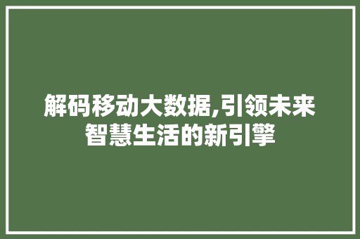 解码移动大数据,引领未来智慧生活的新引擎 必应SEO