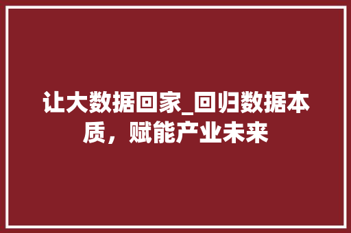 让大数据回家_回归数据本质，赋能产业未来 神马SEO