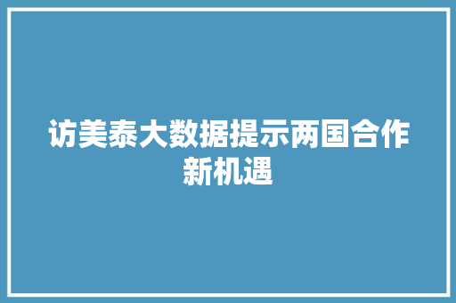 访美泰大数据提示两国合作新机遇