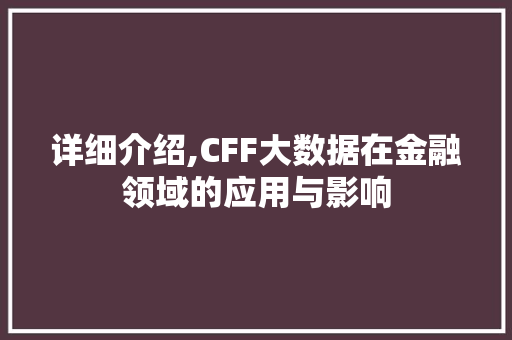 详细介绍,CFF大数据在金融领域的应用与影响 神马SEO