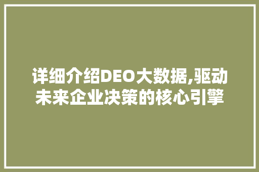 详细介绍DEO大数据,驱动未来企业决策的核心引擎 神马SEO