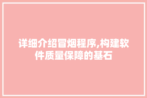 详细介绍冒烟程序,构建软件质量保障的基石