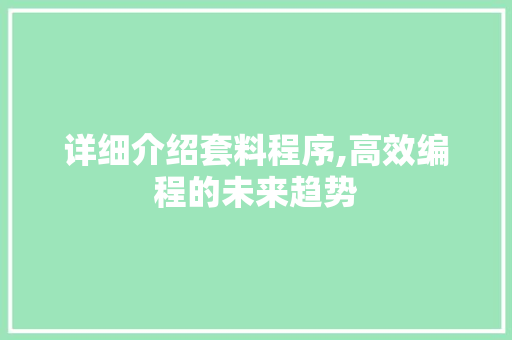 详细介绍套料程序,高效编程的未来趋势 必应SEO