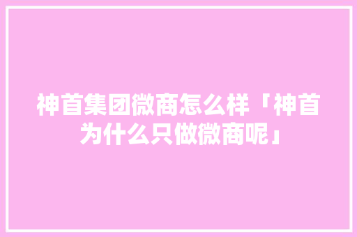 神首集团微商怎么样「神首为什么只做微商呢」 神首集团微商怎么样「神首为什么只做微商呢」 GoogleSEO