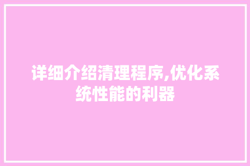 详细介绍清理程序,优化系统性能的利器 百度SEO