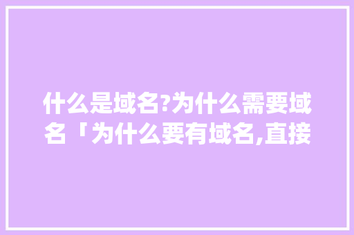 什么是域名?为什么需要域名「为什么要有域名,直接ip不行吗」 什么是域名?为什么需要域名「为什么要有域名,直接ip不行吗」 GoogleSEO