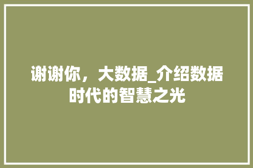 谢谢你，大数据_介绍数据时代的智慧之光 百度SEO