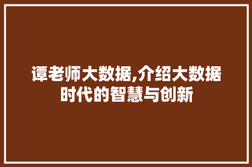 谭老师大数据,介绍大数据时代的智慧与创新 搜狗SEO