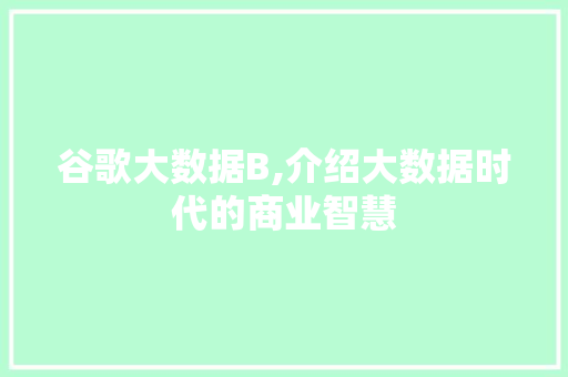 谷歌大数据B,介绍大数据时代的商业智慧 搜狗SEO