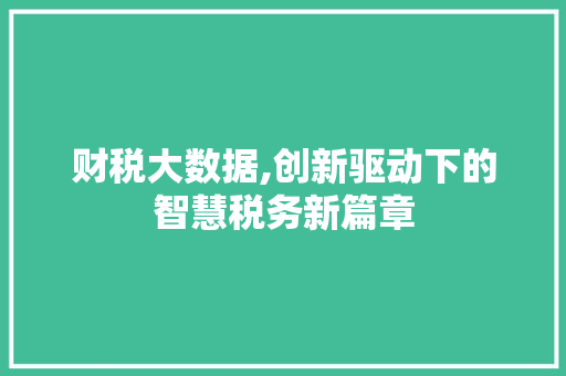 财税大数据,创新驱动下的智慧税务新篇章 必应SEO