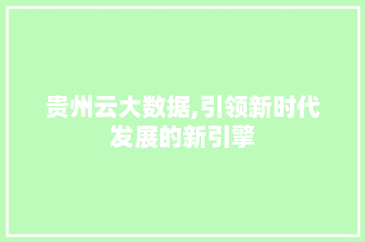 贵州云大数据,引领新时代发展的新引擎 必应SEO