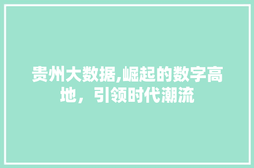贵州大数据,崛起的数字高地，引领时代潮流 神马SEO
