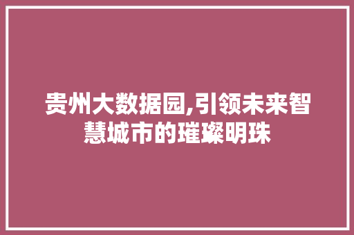 贵州大数据园,引领未来智慧城市的璀璨明珠 神马SEO