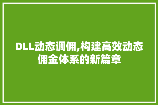 DLL动态调佣,构建高效动态佣金体系的新篇章 神马SEO