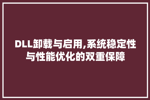 DLL卸载与启用,系统稳定性与性能优化的双重保障 GoogleSEO