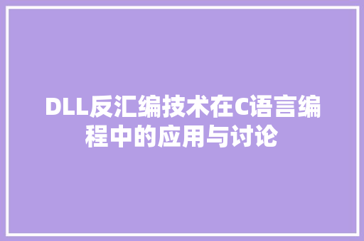 DLL反汇编技术在C语言编程中的应用与讨论