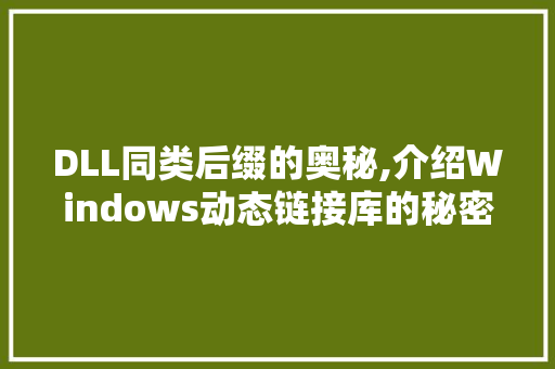 DLL同类后缀的奥秘,介绍Windows动态链接库的秘密世界