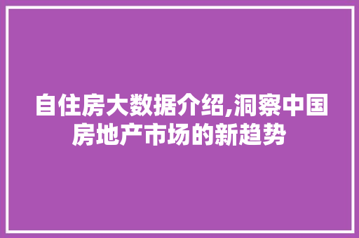 自住房大数据介绍,洞察中国房地产市场的新趋势