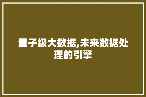 量子级大数据,未来数据处理的引擎 搜狗SEO