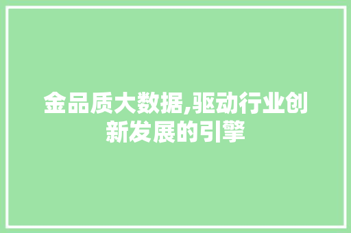 金品质大数据,驱动行业创新发展的引擎 神马SEO