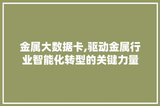 金属大数据卡,驱动金属行业智能化转型的关键力量