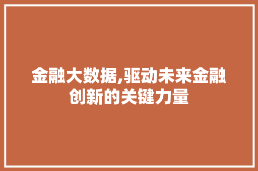 金融大数据,驱动未来金融创新的关键力量