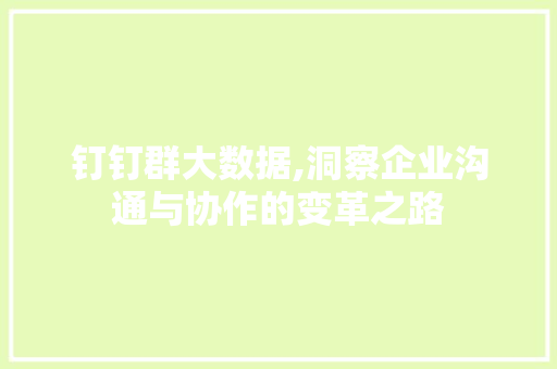 钉钉群大数据,洞察企业沟通与协作的变革之路
