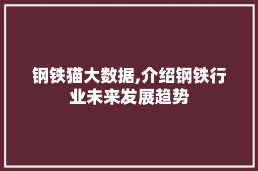 钢铁猫大数据,介绍钢铁行业未来发展趋势 神马SEO