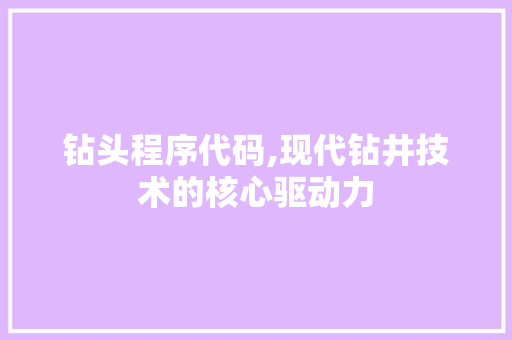 钻头程序代码,现代钻井技术的核心驱动力 GoogleSEO