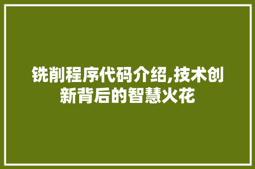 铣削程序代码介绍,技术创新背后的智慧火花 百度SEO