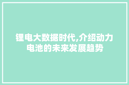 锂电大数据时代,介绍动力电池的未来发展趋势 必应SEO