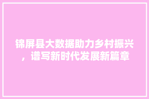锦屏县大数据助力乡村振兴，谱写新时代发展新篇章 必应SEO