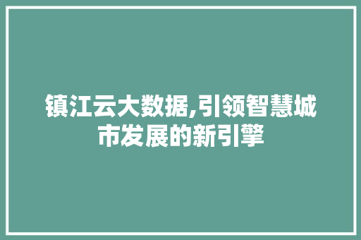 镇江云大数据,引领智慧城市发展的新引擎