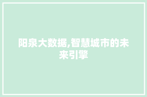 阳泉大数据,智慧城市的未来引擎 神马SEO