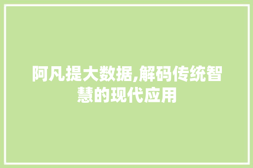 阿凡提大数据,解码传统智慧的现代应用 神马SEO