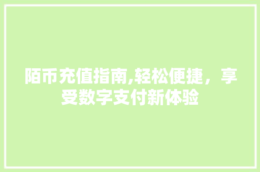 陌币充值指南,轻松便捷，享受数字支付新体验 GoogleSEO