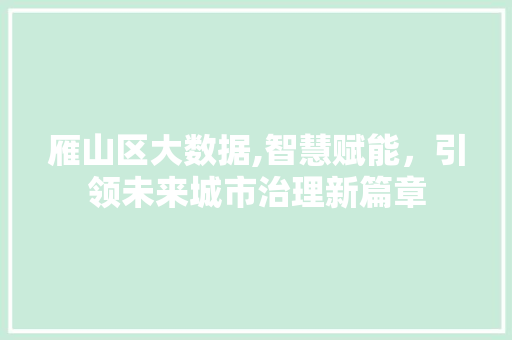 雁山区大数据,智慧赋能，引领未来城市治理新篇章 GoogleSEO