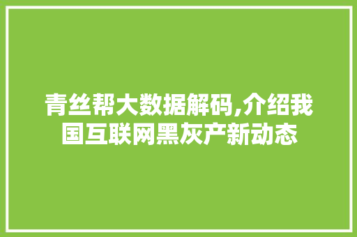 青丝帮大数据解码,介绍我国互联网黑灰产新动态 搜狗SEO