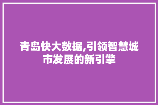 青岛快大数据,引领智慧城市发展的新引擎