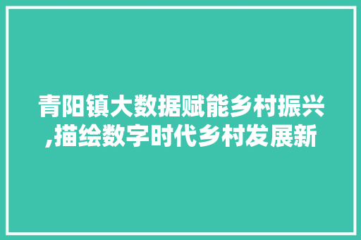 青阳镇大数据赋能乡村振兴,描绘数字时代乡村发展新画卷 搜狗SEO