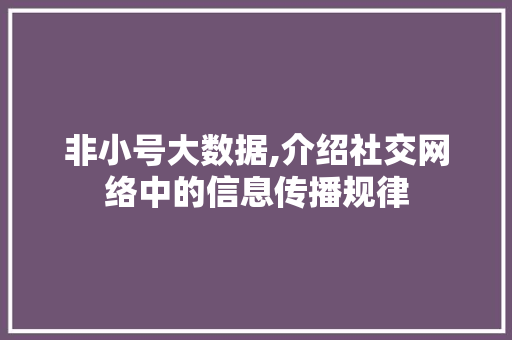 非小号大数据,介绍社交网络中的信息传播规律 神马SEO