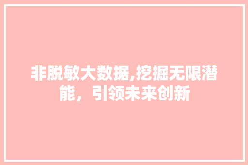 非脱敏大数据,挖掘无限潜能，引领未来创新