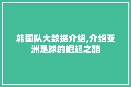 韩国队大数据介绍,介绍亚洲足球的崛起之路 必应SEO