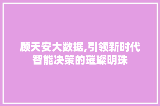 顾天安大数据,引领新时代智能决策的璀璨明珠 神马SEO