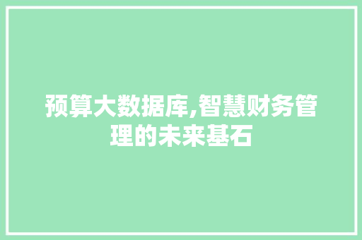 预算大数据库,智慧财务管理的未来基石 搜狗SEO
