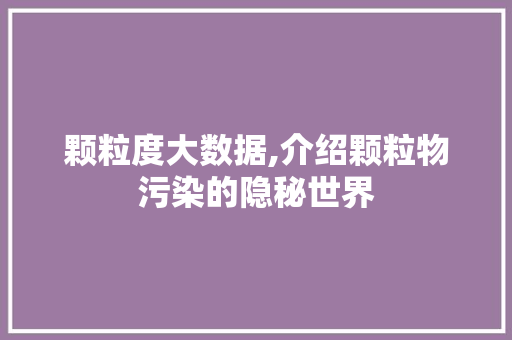 颗粒度大数据,介绍颗粒物污染的隐秘世界 百度SEO