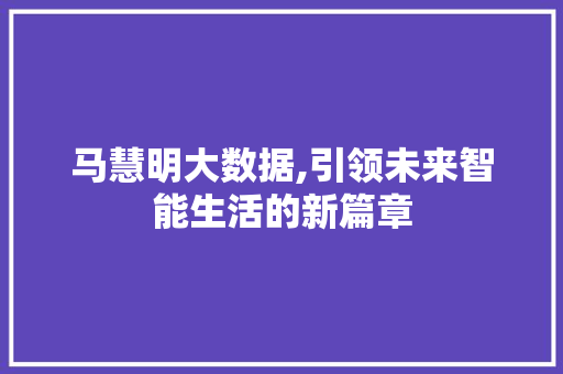 马慧明大数据,引领未来智能生活的新篇章 搜狗SEO