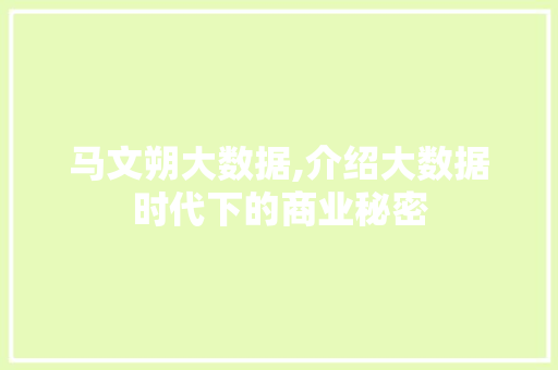 马文朔大数据,介绍大数据时代下的商业秘密 搜狗SEO