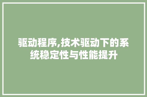 驱动程序,技术驱动下的系统稳定性与性能提升 搜狗SEO